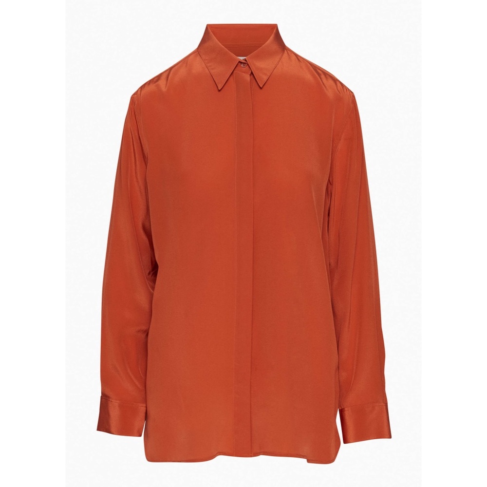 Aritzia Babaton Academy Silk Blouse - Flambeau Red Long Sleeve Button Up Shirt